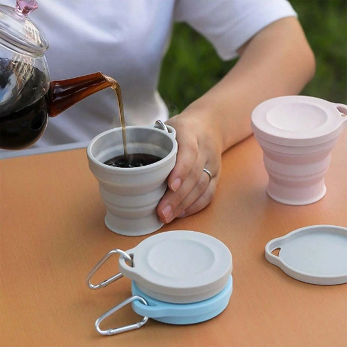 FoldSip Go Faltbecher | Lebensmittelechtes Silikon | Mit Aufhängeöse | Outdoor