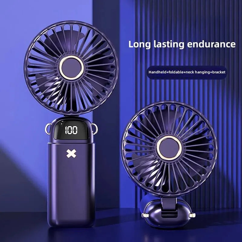 Breezento Mini Handventilator | 5 Windstufen | Tragbarer USB Tischventilator mit Handyhalter | Leiser Taschenventilator