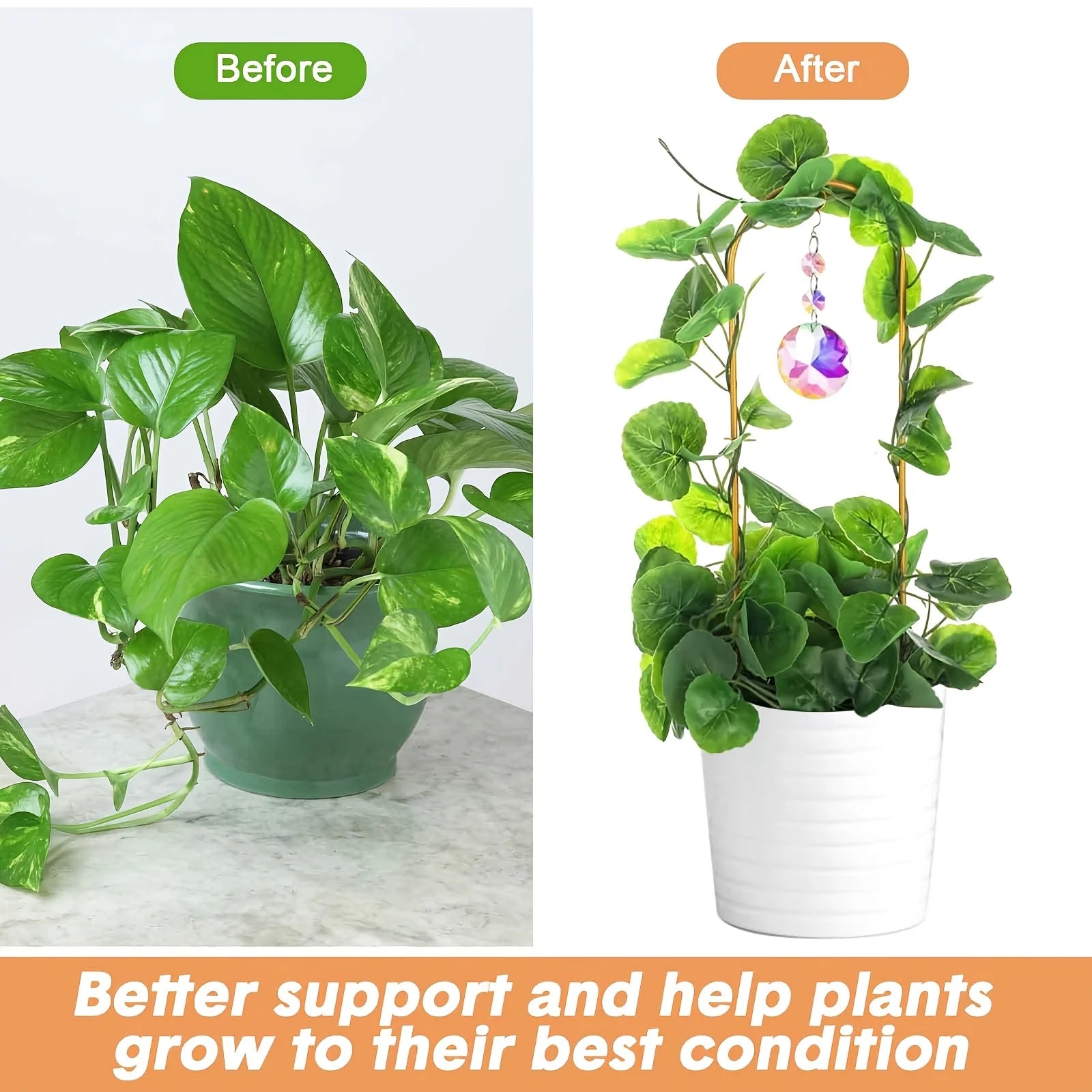RainbowVinea | Pflanzenstütze mit Solar-Regenbogenkristall | Rankhilfe aus Metall für Kletterpflanzen & Blumen