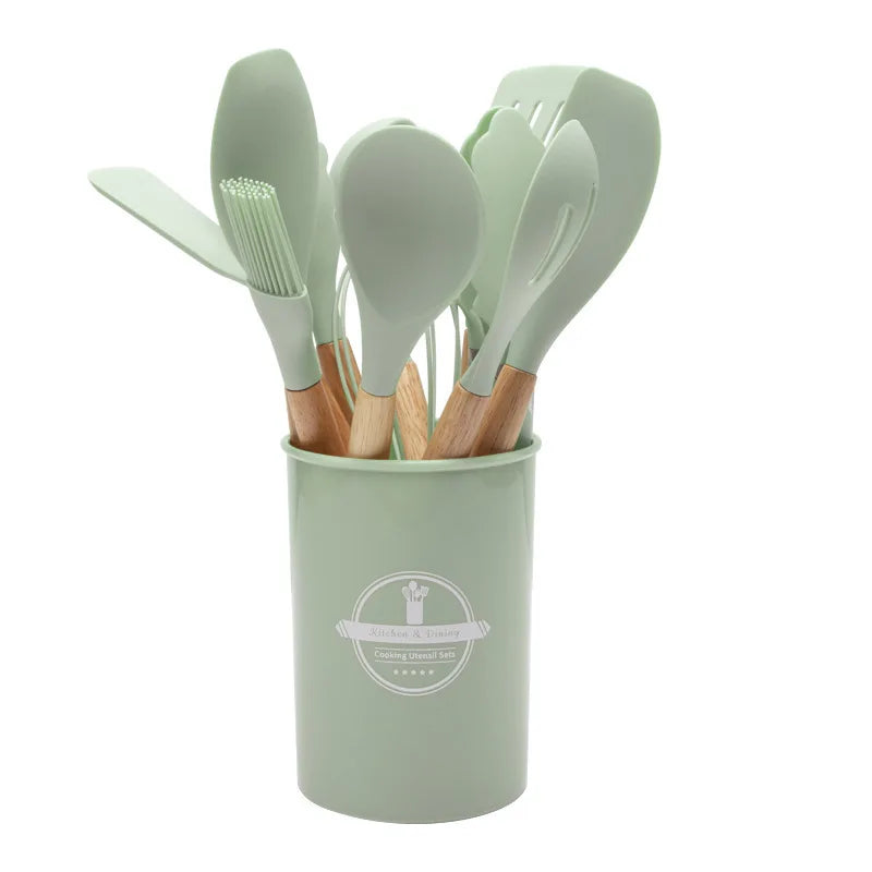 Culinora Silicone Kitchen Utensil Set | Heat Resistant up to 230°C | 12-piece with Wooden Handles | Whisk, Spatula, Tongs & More
