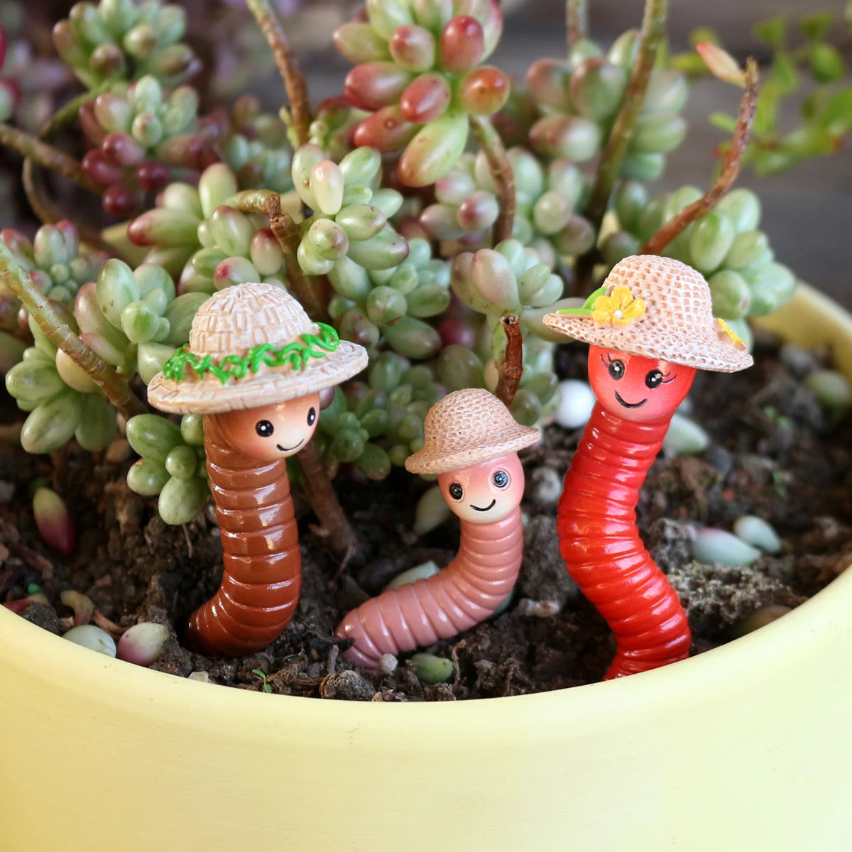 GardenWriggle Resin Regenwurm Deko-Set | 3er Set | Balkon, Terrasse & Garten Pflanzendeko