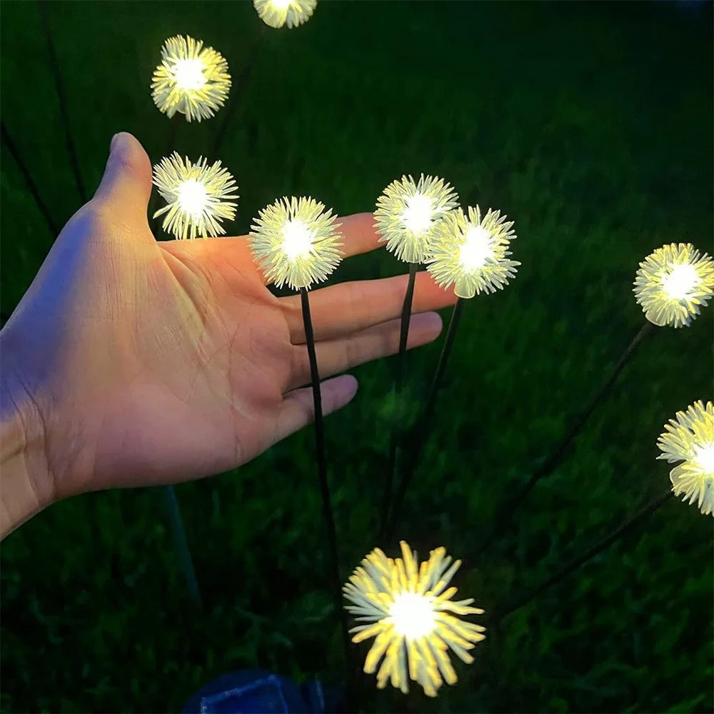 Floraluxa | Solar-Pusteblumen-Gartenleuchte | 6 Leuchtköpfe | Dauerlicht & Blinkmodus | Wetterfest