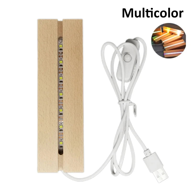 Artivida LED Holzsockel Nachtlicht | Rechteckig | USB betrieben | Acryl & Resin Display