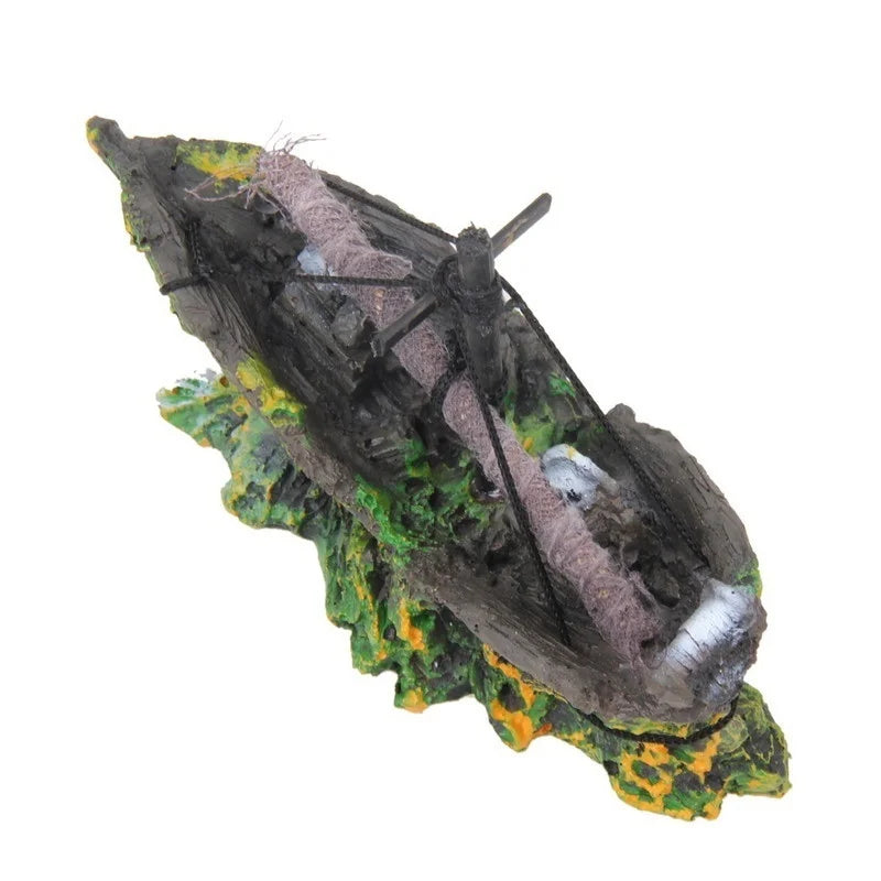AquaRelict Aquarium Deko Piratenschiff | Resin Schiffswrack Ornament | 13 x 5 x 11 cm