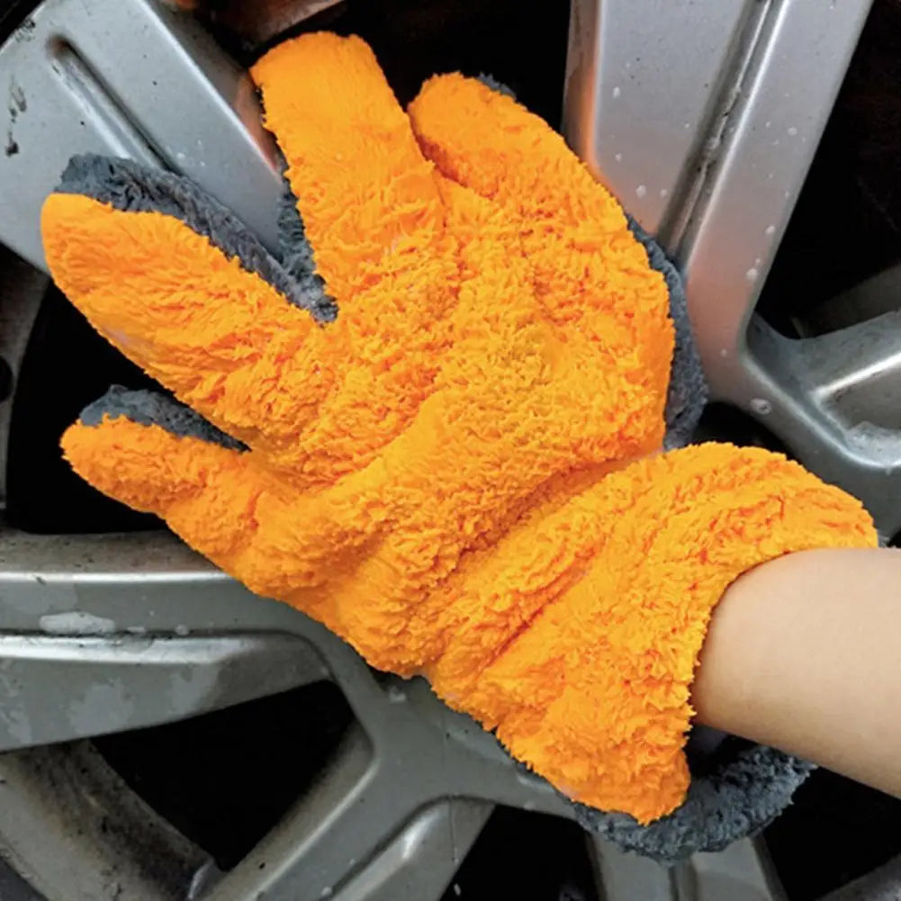 AutoGlanzor Auto Waschhandschuh | Doppelseitige Mikrofaser Reinigungshandschuhe | Kratzfreier 5-Finger Waschhandschuh