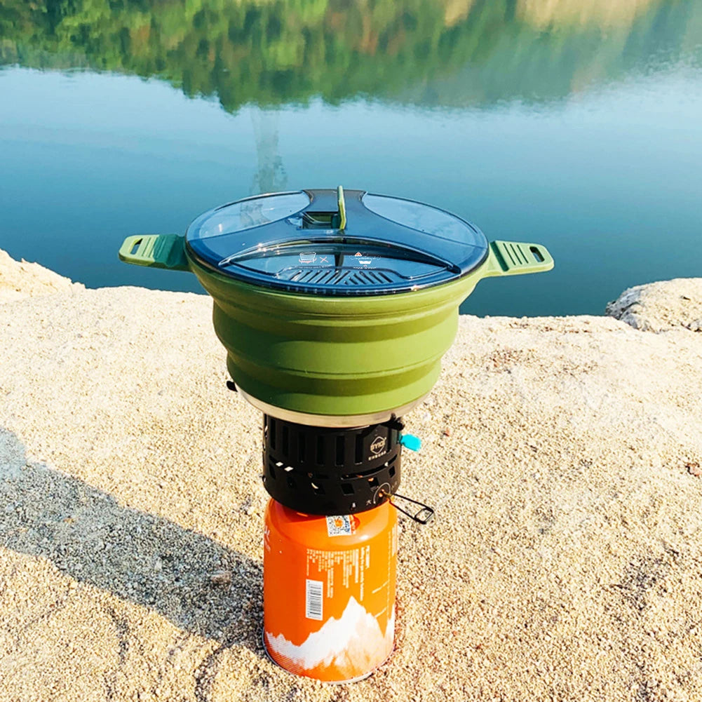 FoldCook Camping Kochtopf Faltbar 2,5L | Hitzebeständig | Silikon Edelstahl | Leicht Tragbar