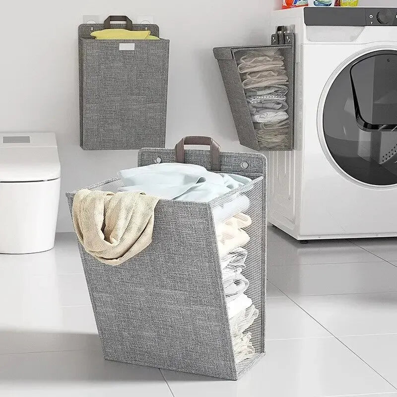 WashNest Faltbarer Wäschekorb | Wandhängend | Platzsparendes Mesh-Design | Bohrfreie Montage