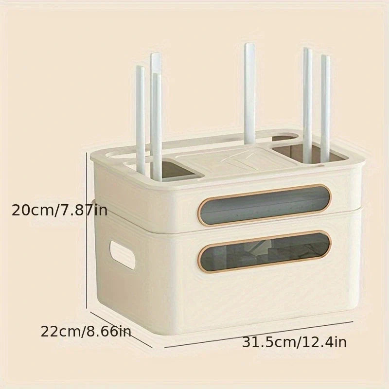 HideNet Wi-Fi Router Storage Box | With Cable Management & Socket Compartment | Transparent & Removable | 1–4 Levels Selectable