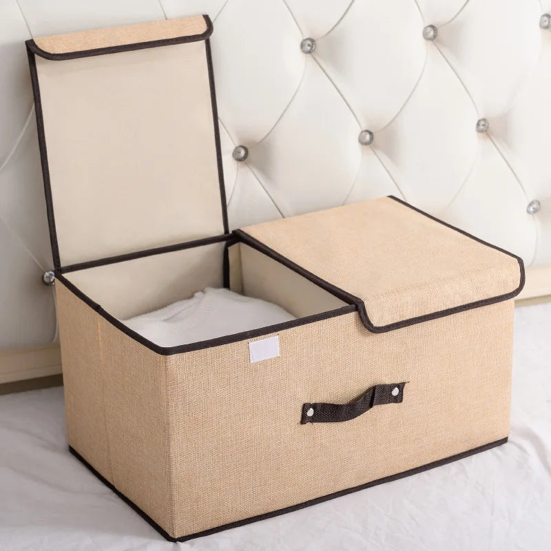 CottonNest Faltbare Aufbewahrungsbox aus Baumwolle | Doppel-Deckel Organizer | Kleidung & Unterwäsche Aufbewahrung