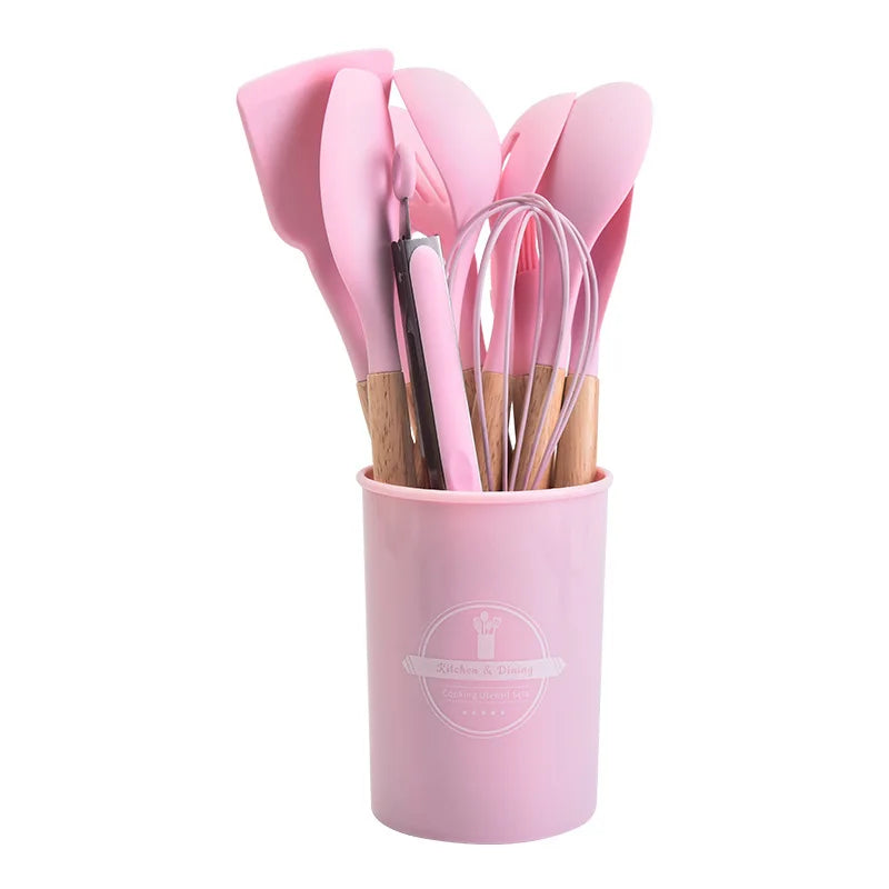 Culinora Silicone Kitchen Utensil Set | Heat Resistant up to 230°C | 12-piece with Wooden Handles | Whisk, Spatula, Tongs & More
