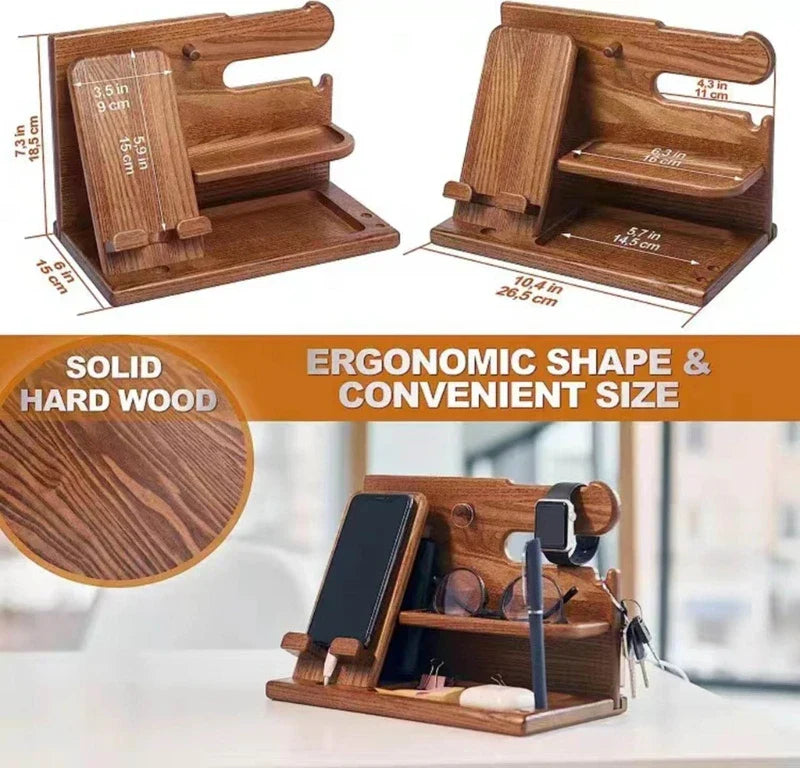 WoodVault | Nachttisch-Dockingstation aus Holz | Organizer für Smartphone, Schlüssel & Geldbörse | 27 × 15 × 19 cm