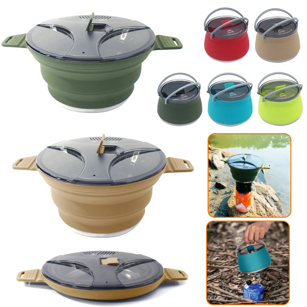 FoldCook Camping Kochtopf Faltbar 2,5L | Hitzebeständig | Silikon Edelstahl | Leicht Tragbar
