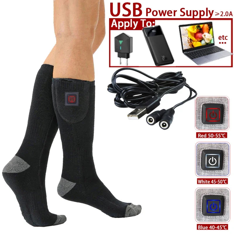Electric Heated Socks | USB Warm Socks for Women & Men | 3 Heat Settings | Ideal for Skiing, Cycling & Outdoor | ThermaStep