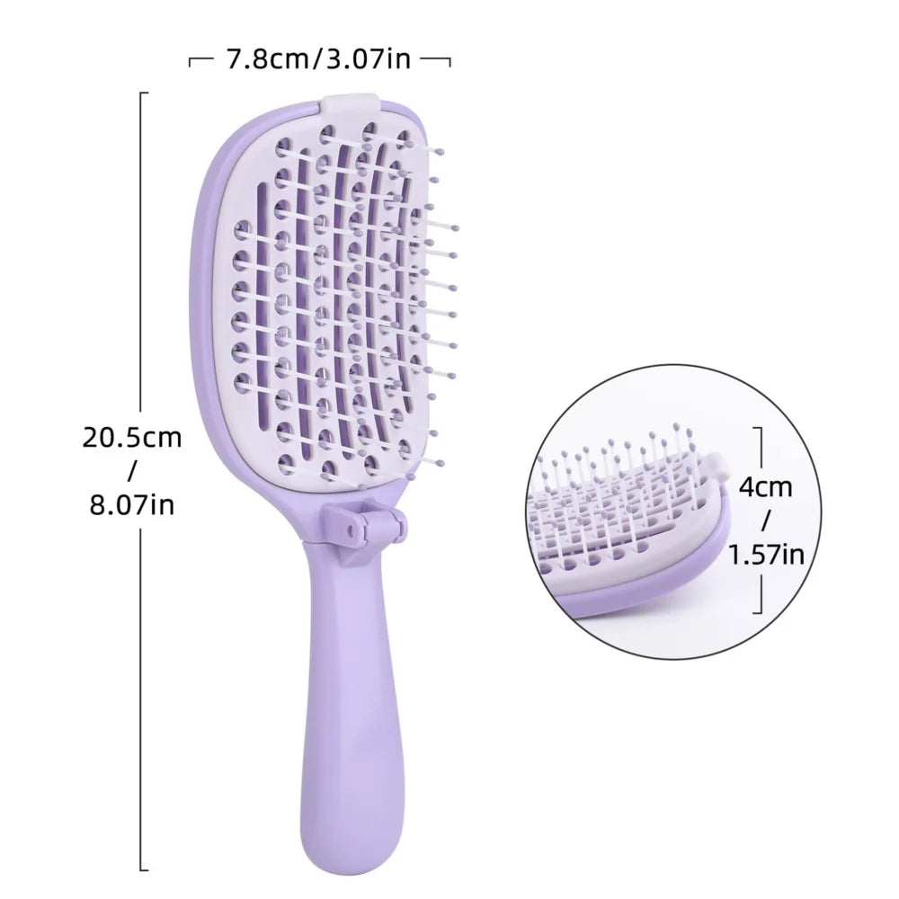 Glamorix Haarbürste Selbstreinigend | Anti-Statik | Faltbar | 18,2 x 6,4 cm Massagebürste
