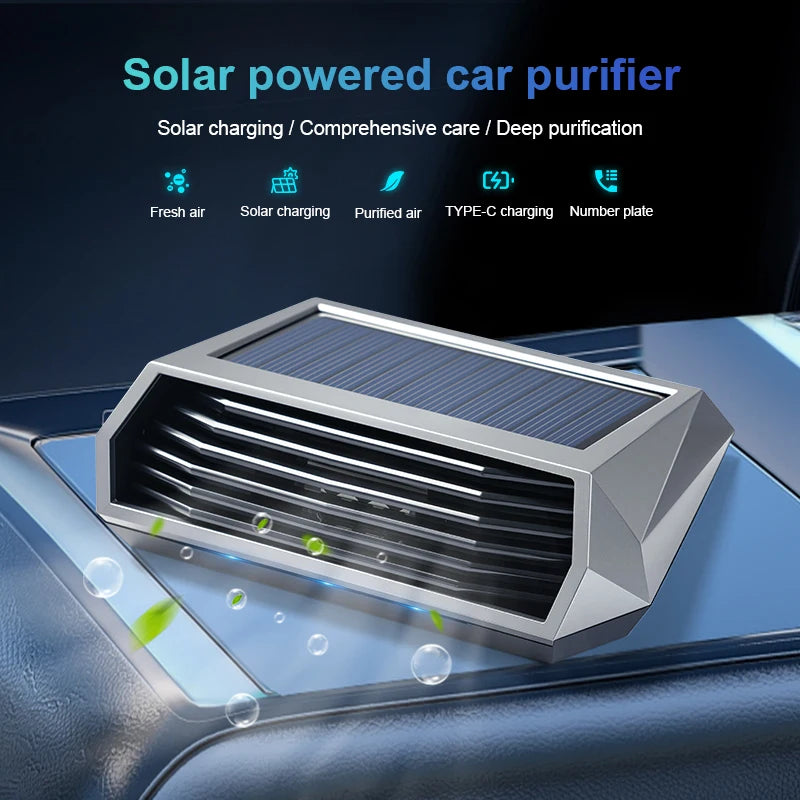 PureDrive | Solarbetriebener Auto-Luftreiniger | Ozon-Luftreiniger mit Vibrationssensor | Geruchsneutralisierung für Fahrzeuge