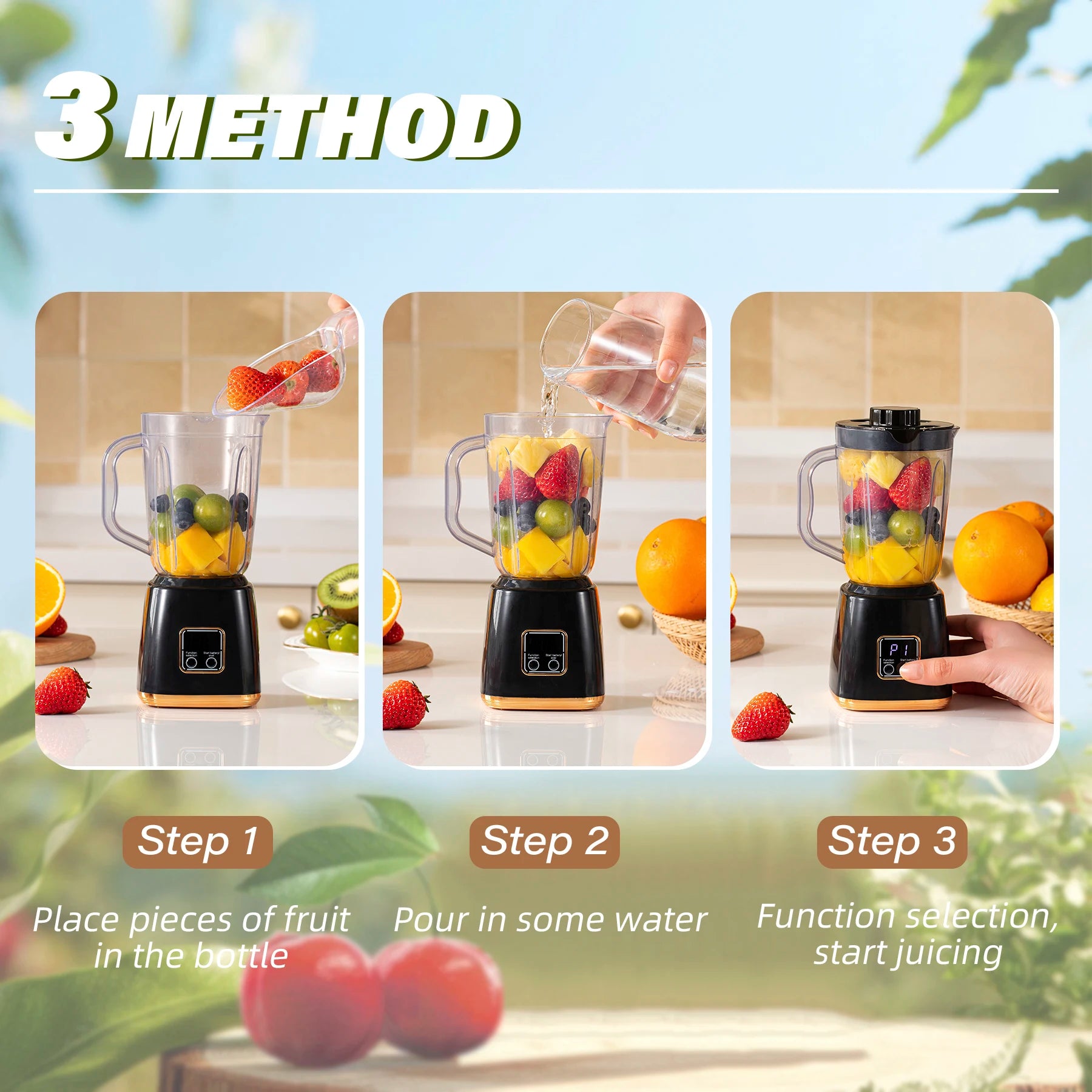 Blendiva Tragbarer Mini-Smoothie-Mixer | 7,4 V | LED-Display | USB wiederaufladbar | 23,5 cm