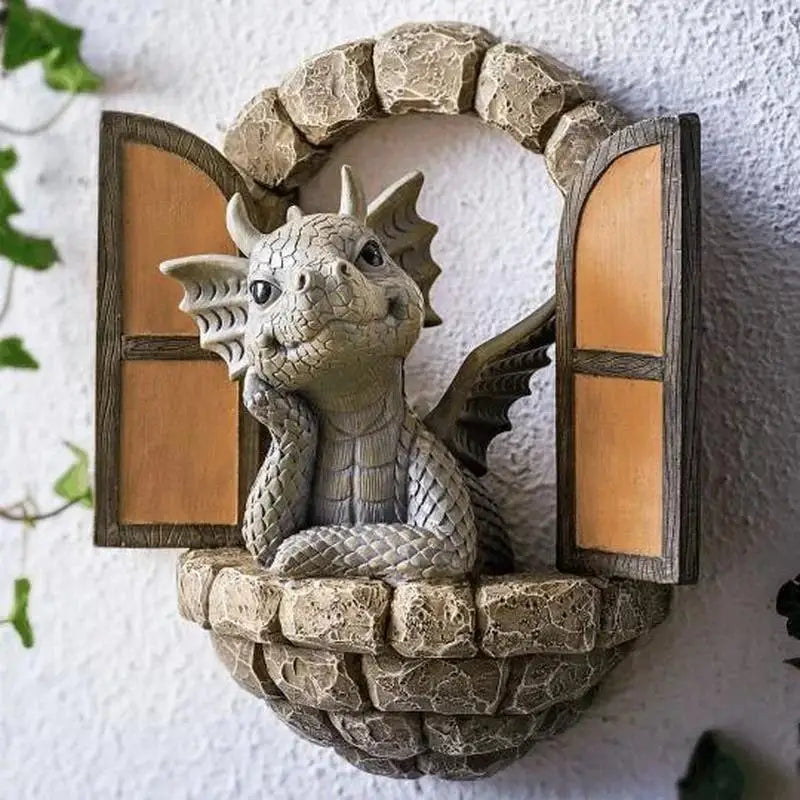 Dracoria Drachen Gartenfigur aus Resin | Gothic Fantasy Skulptur | Deko für Garten & Terrasse