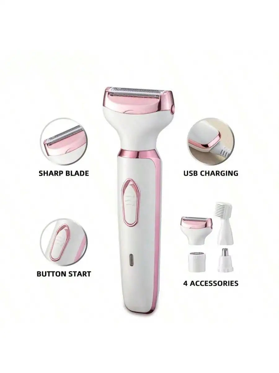 Silkora | 4-in-1 Elektrischer Damenrasierer | Wiederaufladbarer Nass- & Trockenrasierer für Gesicht, Beine, Achseln und Nase