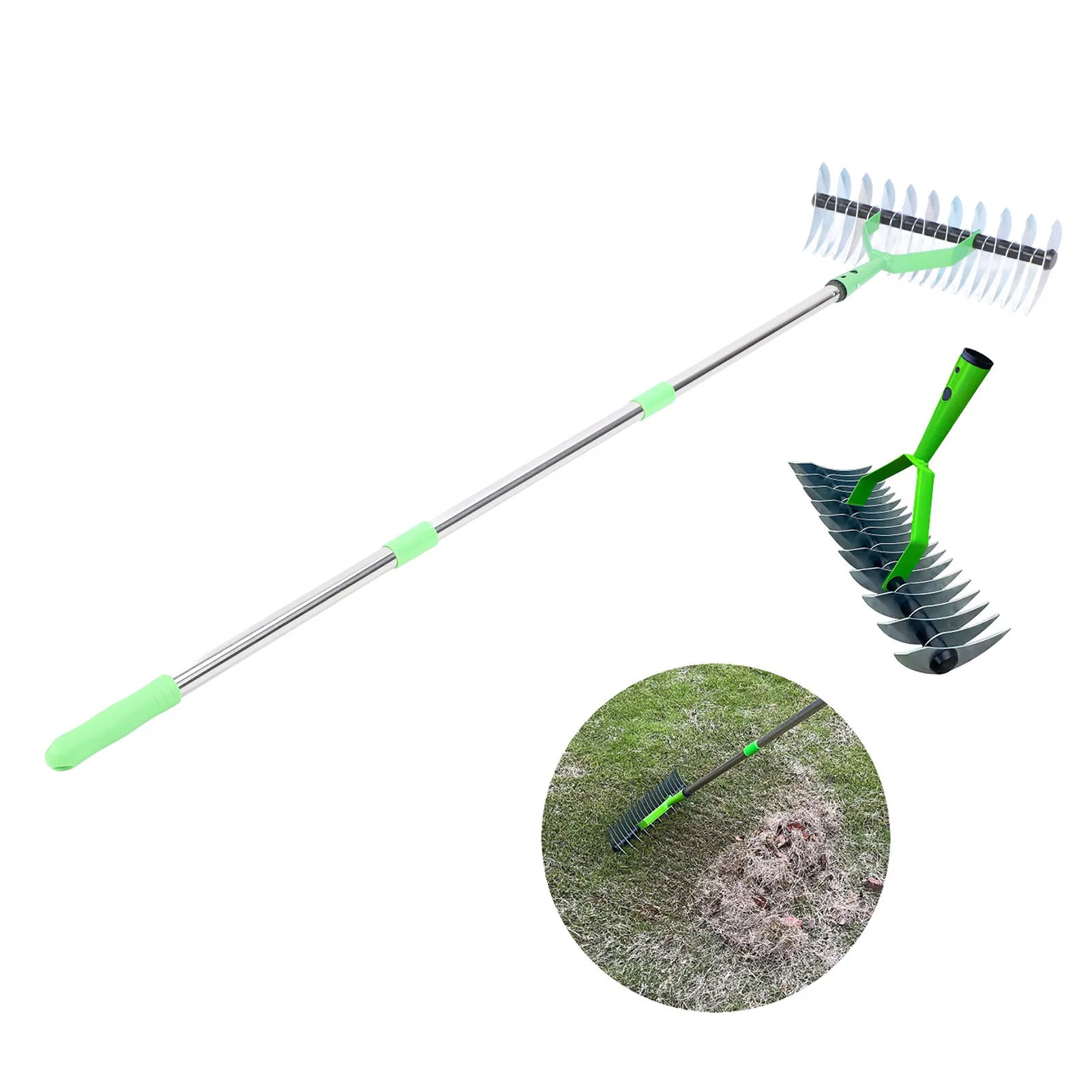LawnRevive | Vertikutierrechen aus Edelstahl | 134 cm Rasenrechen zur Entfernung von Rasenfilz & Abgestorbenem Gras