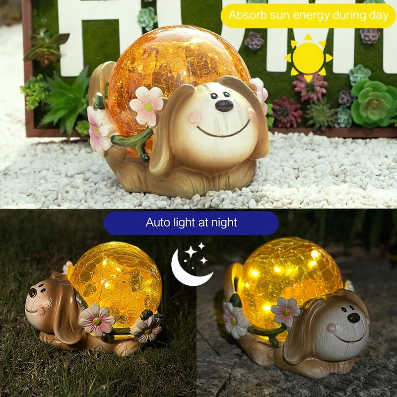 GlowTales Solar Gartenfigur Tierleuchte | LED & Crackle Glas Effekt | Wetterfest | Kabellos
