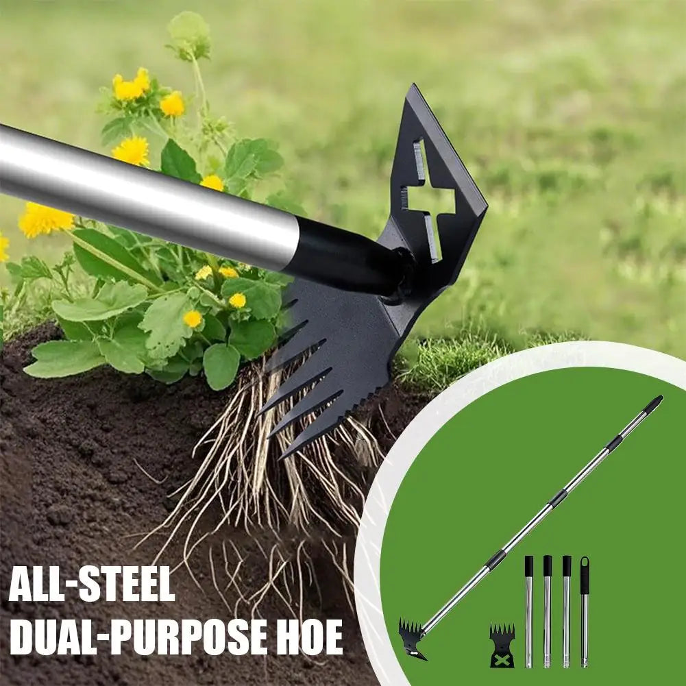 TerraVex | 2-in-1 Unkrautentferner mit Langstiel | Gartenhacke & Unkrautrechen | 148 cm Stahlwerkzeug