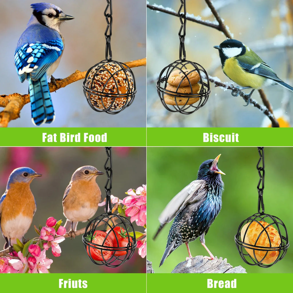 Aviora Vogel-Futterball Set mit Metallkette | 4er Set | Eisen | Ø 7 cm