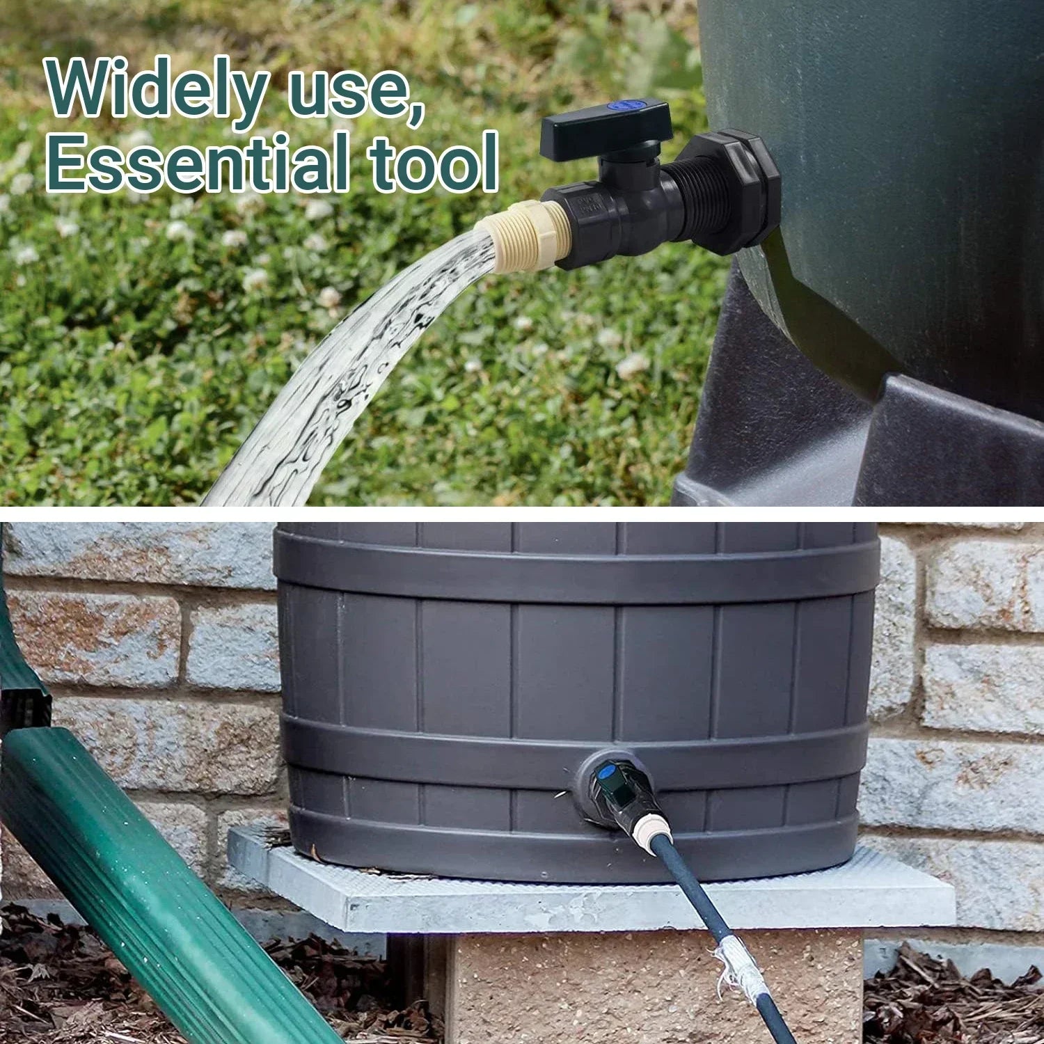 AquaPorta Regenfass Wasserhahn Set | PVC Auslaufhahn 3/4 Zoll | Fassanschluss Adapter | Dichtungsset für Regentonne