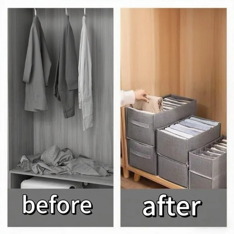 ClariFold Kleiderschrank Organizer | 7–9 Fächer Kleidung Organizer | Faltbare Aufbewahrungsbox | Atmungsaktives Mesh | Für Jeans & T-Shirts