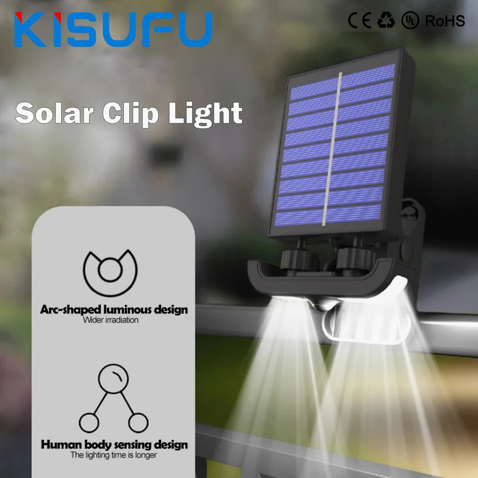 LumiCrest Solar Clip Licht mit Bewegungsmelder | 40 LED | USB wiederaufladbar | Wasserdichte Outdoor Lampe
