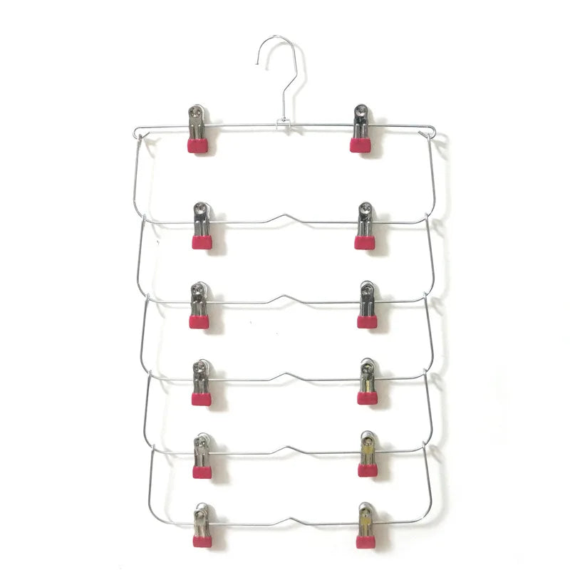 Foldora Hosenbügel 6 Ebenen aus Edelstahl | Multilayer Rock- & Hosenhalter | Platzsparend mit 12 Clips