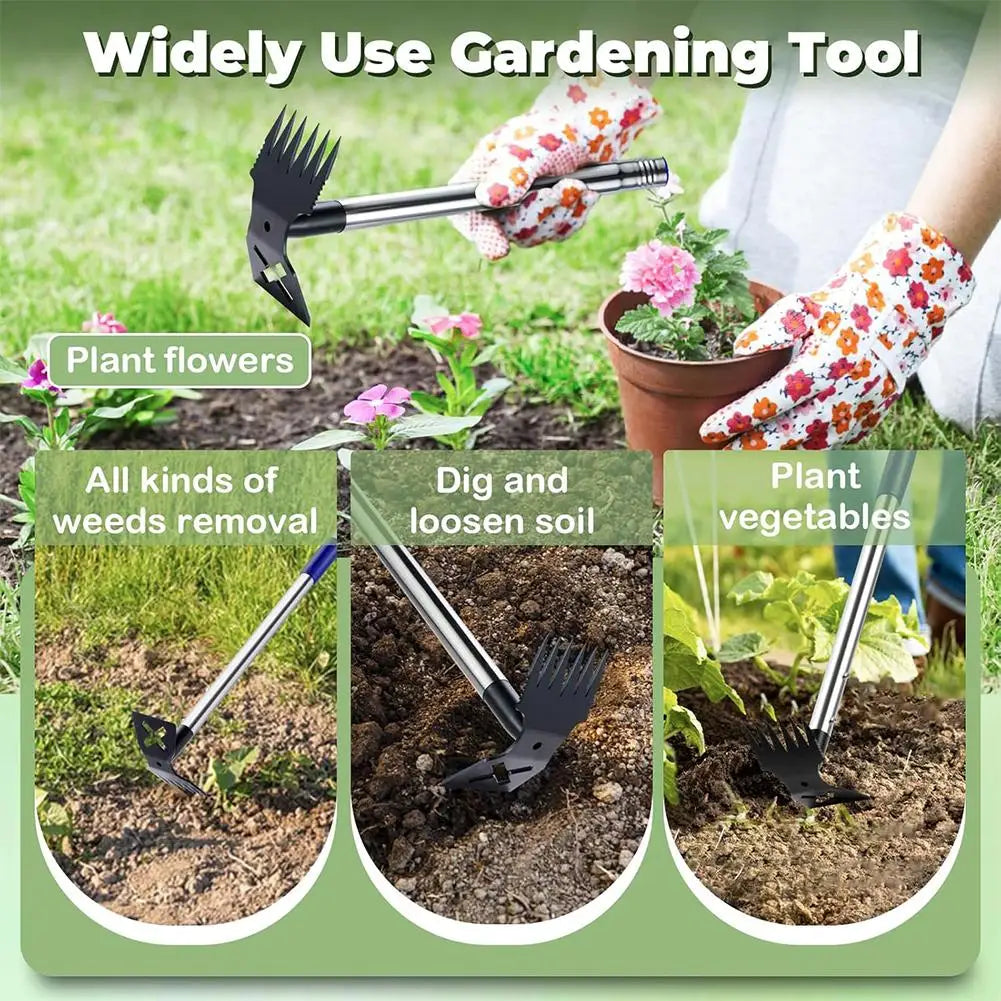 TerraVex | 2-in-1 Unkrautentferner mit Langstiel | Gartenhacke & Unkrautrechen | 148 cm Stahlwerkzeug