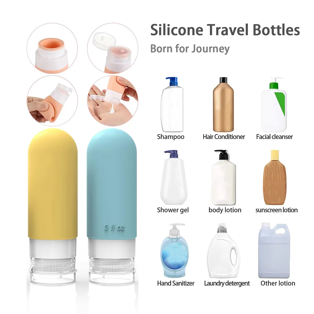 Travelloa Reiseflaschen-Set | 16-teilig | Auslaufsichere Silikonbehälter | TSA-konform