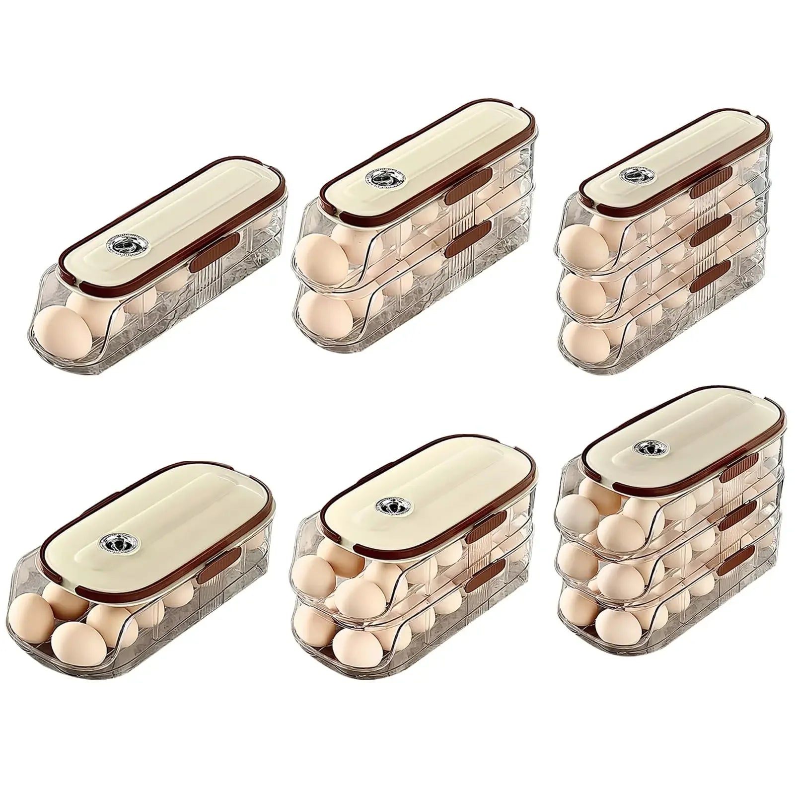 FrischRoll Eierhalter für Kühlschrank | Automatischer Roll-Organizer | Transparente Eier Aufbewahrungsbox stapelbar mit Deckel