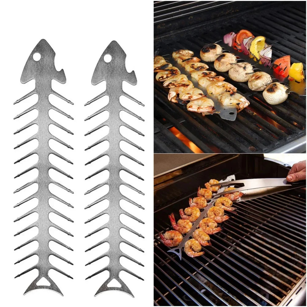 Emberix BBQ Spieße Set | Edelstahl Fischgräten-Design | 30 x 6 cm Grillspieße