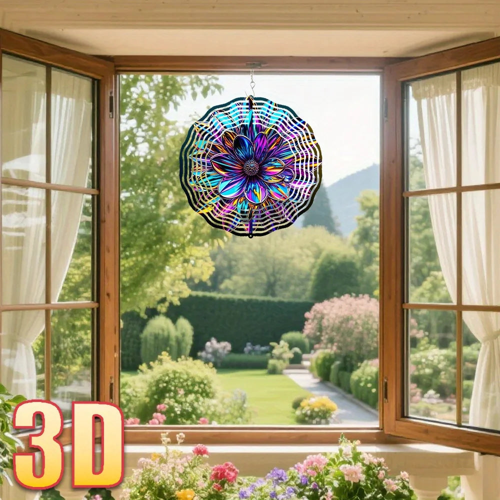 AeroBloom 3D Windspinner Blume | Metall & Aluminium | 25 cm Regenbogen Windrad für Garten | 360° Drehbar