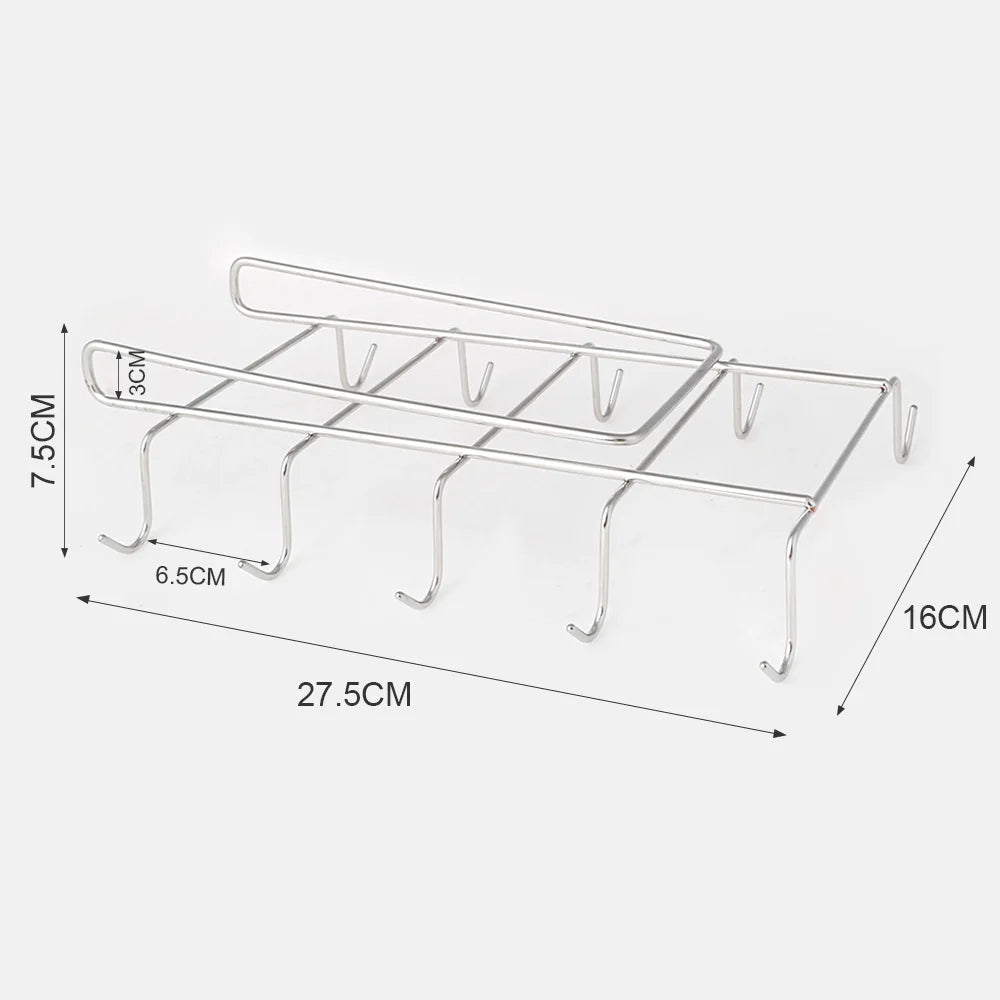 Cupvaro Tassenhalter Unter Regal | 10 Haken | Edelstahl Chrom | 27,5 cm
