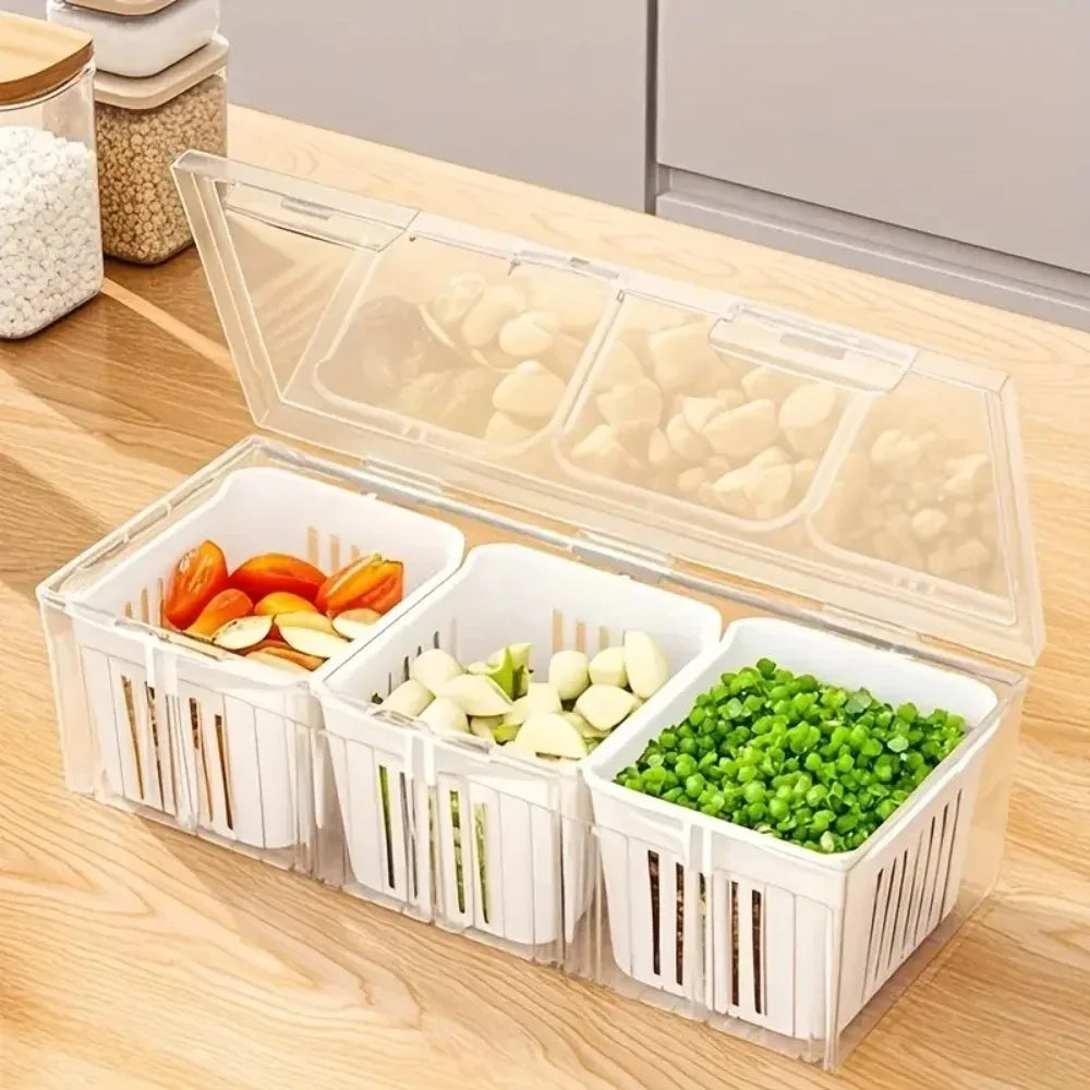 FreshMate Bento Box Set | 3-teilige Aufbewahrungsboxen mit Fächern | Transparent, Wiederverwendbar für Obst, Salat & Gemüse