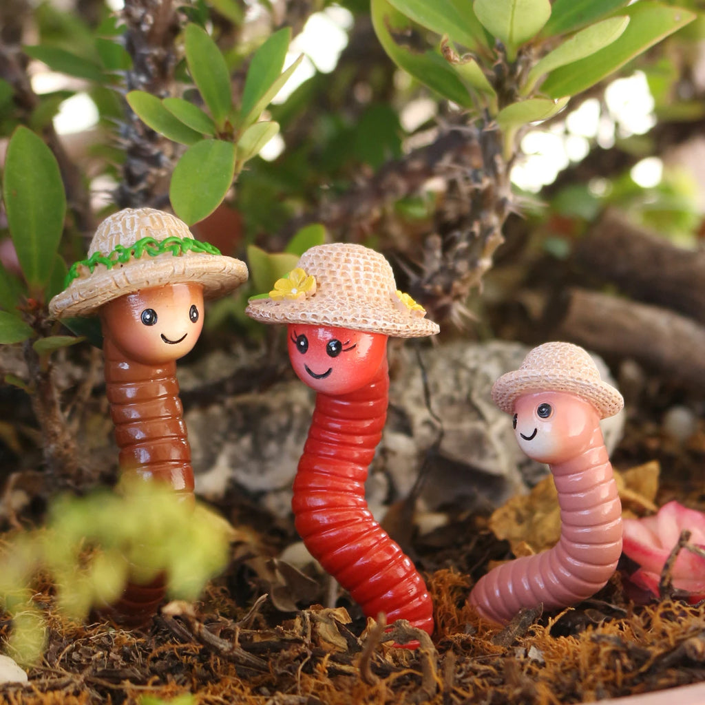 GardenWriggle Resin Regenwurm Deko-Set | 3er Set | Balkon, Terrasse & Garten Pflanzendeko