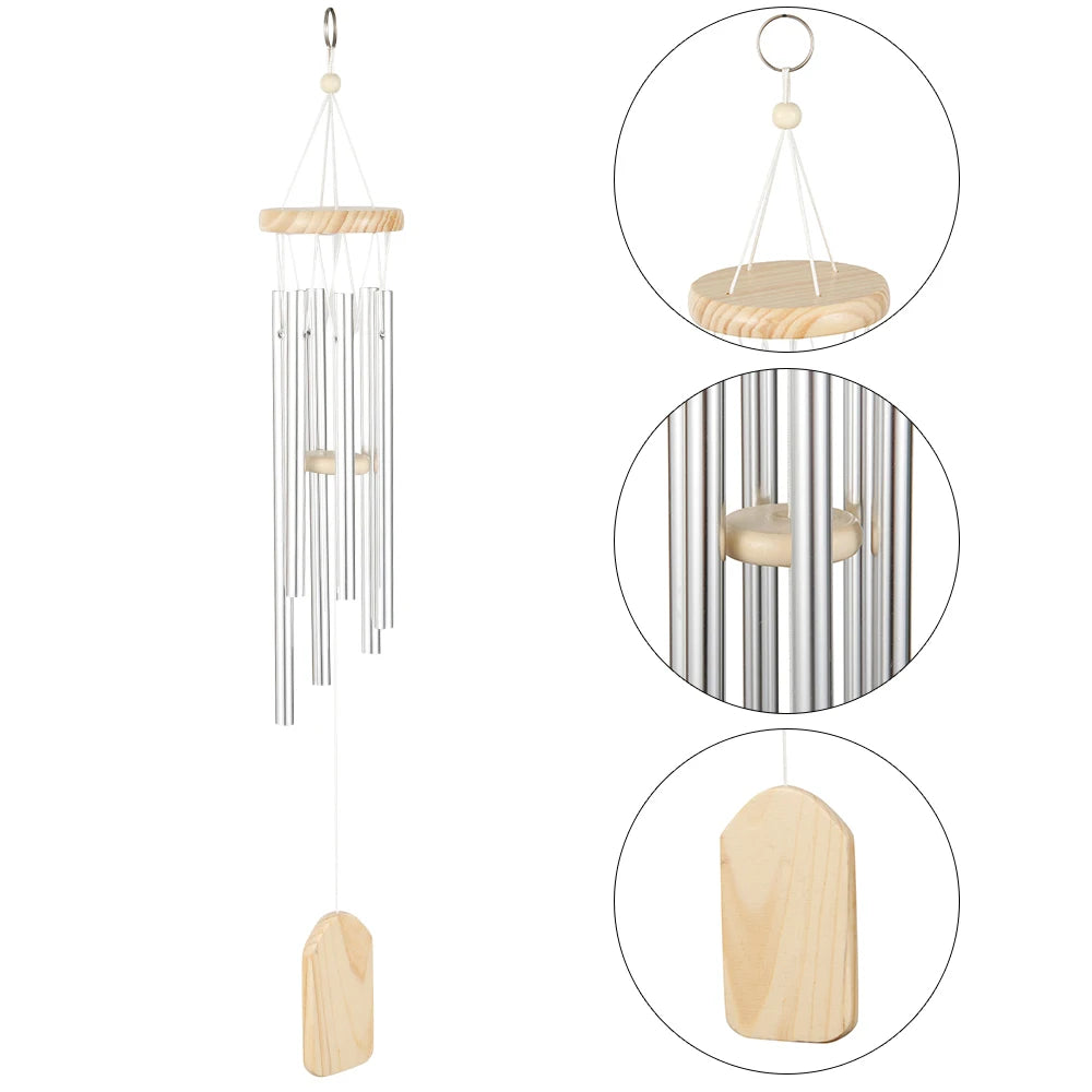 Bellora 6-Röhren Windspiel | Silber | Glocken Klang | Tür- & Wanddeko für Garten & Zuhause