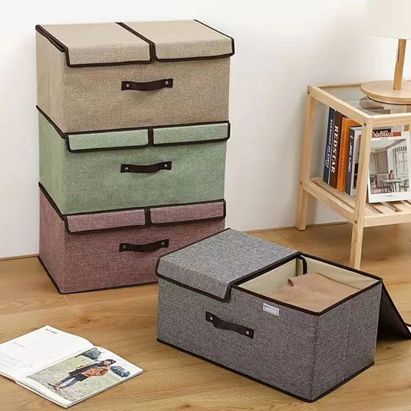 CottonNest Faltbare Aufbewahrungsbox aus Baumwolle | Doppel-Deckel Organizer | Kleidung & Unterwäsche Aufbewahrung