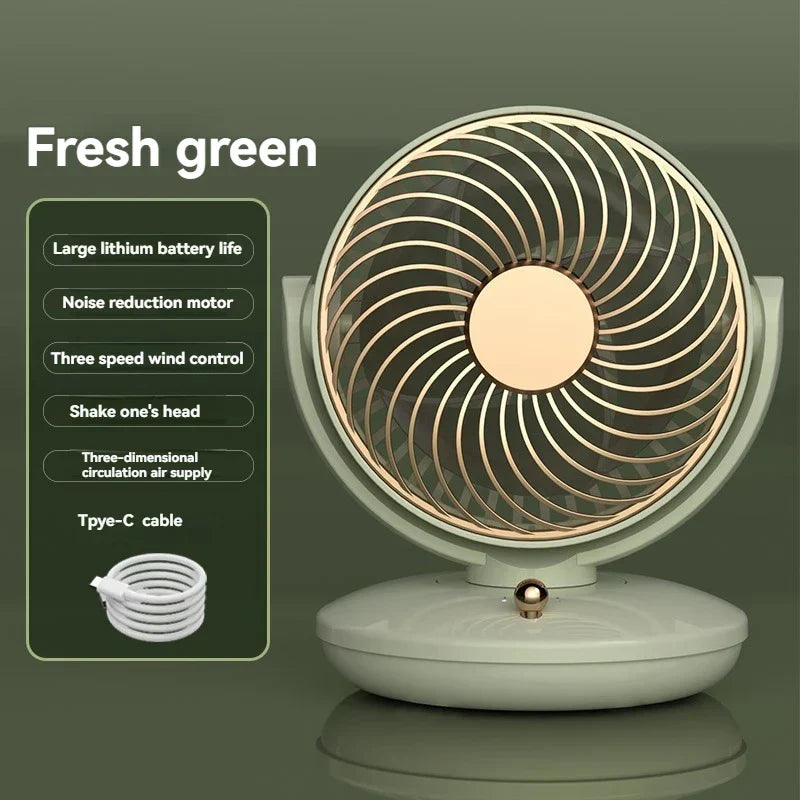 BreezeLoop Table Fan with 360° Rotation | USB Fan with 3 Speeds & Battery | Quiet & Compact | For Office, Bedroom & Home