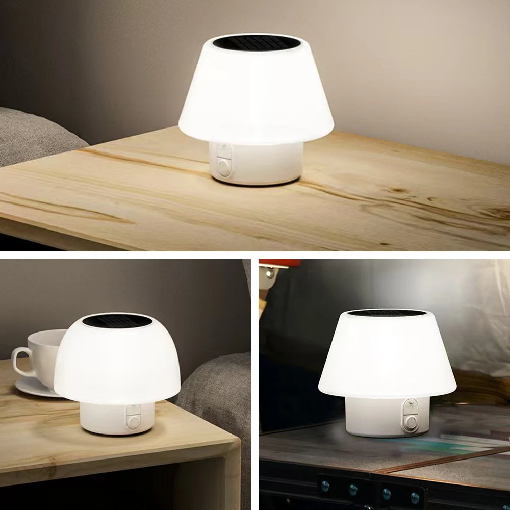 SolunaGlow Solar Tischlampe LED Pilz Design | Dimmbar & 4 Modi | IP65 Wasserdicht | Kabellos