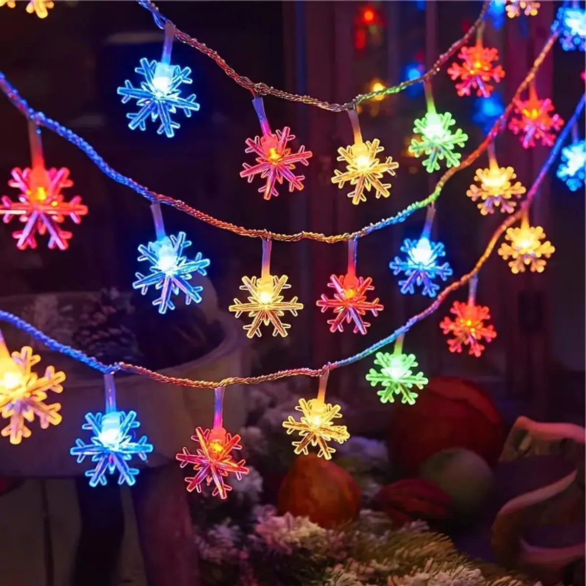 FrostGlow LED Snowflake String Lights | Warm White | Indoor & Outdoor | Battery Operated