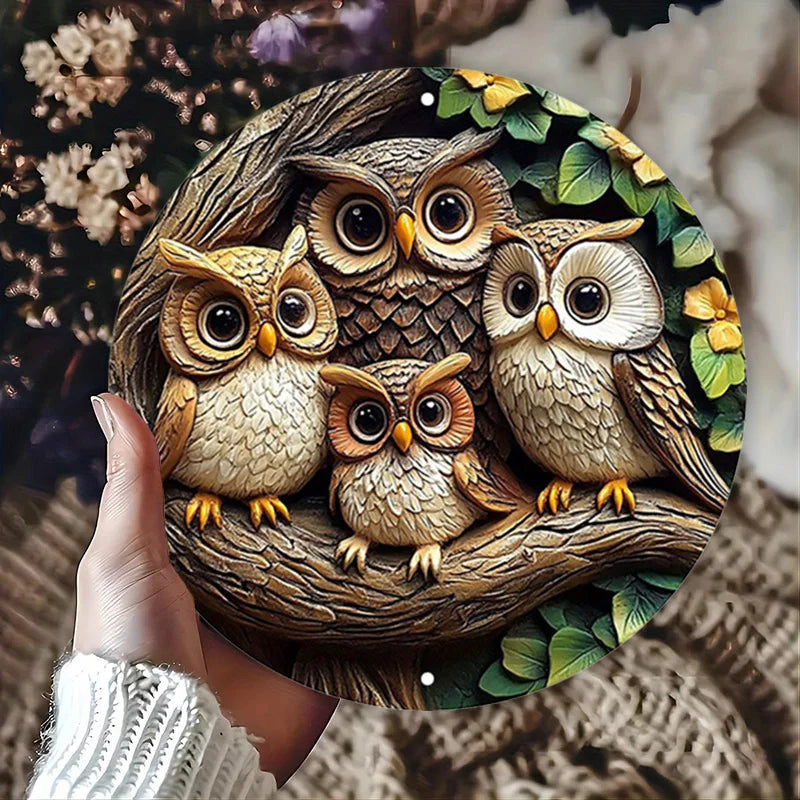 AnimaraHome Vintage Tier-Willkommensschild | Rund 20 cm | Katze, Eule, Schildkröte | Holz Deko