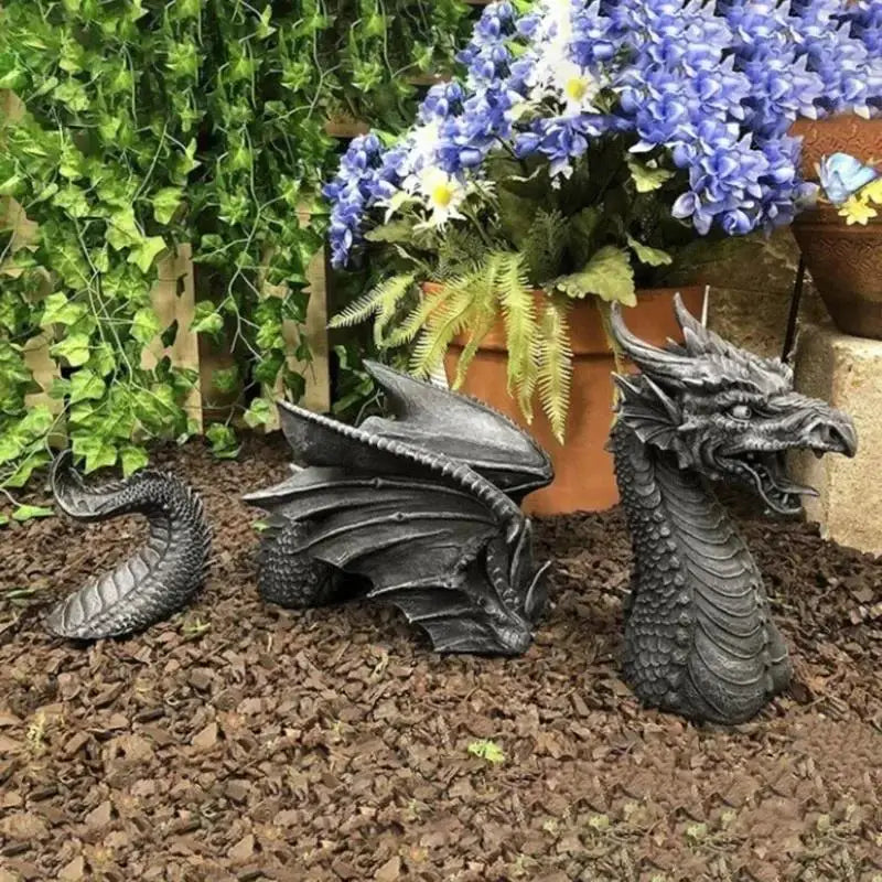 Dracoria Drachen Gartenfigur aus Resin | Gothic Fantasy Skulptur | Deko für Garten & Terrasse