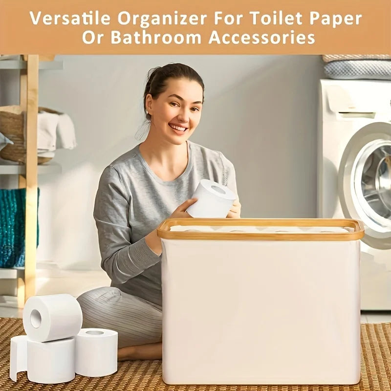 Bamburova Toilettenpapierhalter mit Korb | Bambus | Faltbar | Badezimmer Aufbewahrung