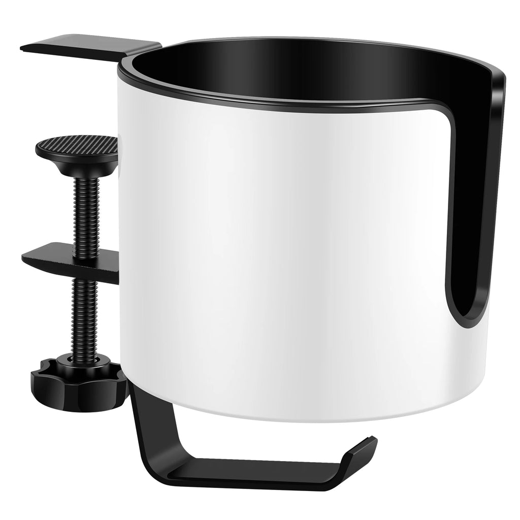 Deskora 2-in-1 Tisch Getränkehalter mit Kopfhörerhalter | Verstellbare Klemme | Ø 10 cm
