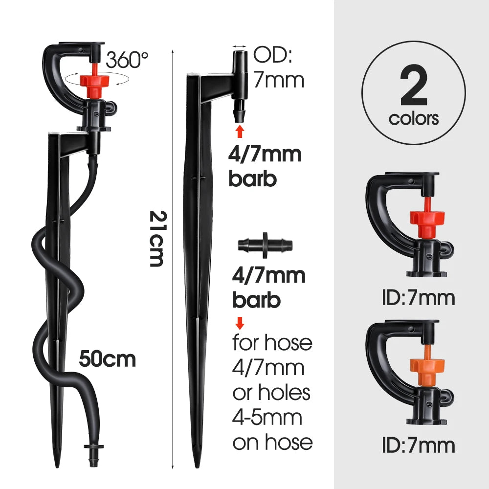 GartenNova | 5er-Set 360° Rotierende Mikro-Bewässerungssprinkler | Mit 21 cm Erdspieß | Für Garten, Gewächshaus & Rasen