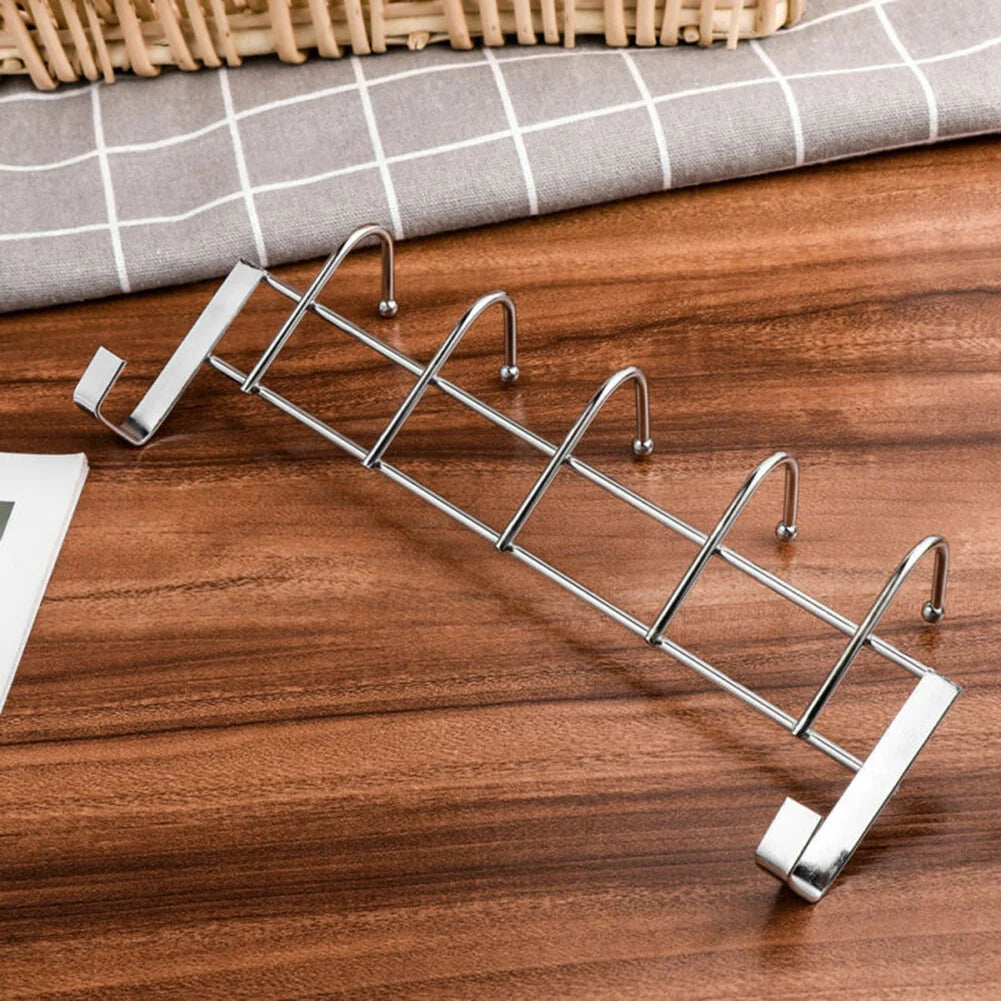 DoorMate Türhaken Edelstahl | 5 Haken | Ohne Bohren | Für Türen bis 2,39 cm | 24,5 x 9 x 2,4 cm