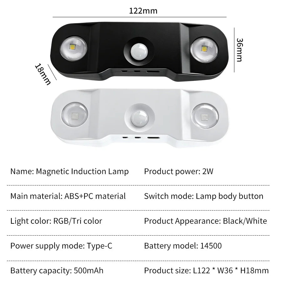 Lumora LED-Nachtlicht mit Bewegungsmelder | Magnetisch | USB-Aufladbar | 3 Lichtfarben für Schrank & Treppe